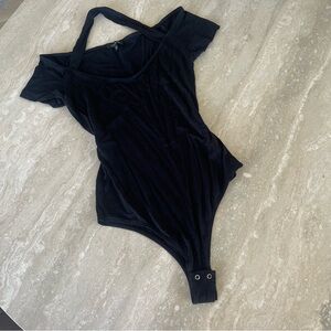 NEW black bodysuit off the shoulder with a halter band